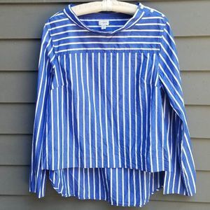 J Crew Blue White Stripe Funnel Neck Cotton Hi Low Top Size 14
